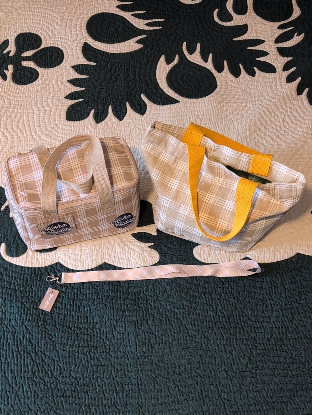 Foodland Beige Palaka lunch bag , tote and lanyard set